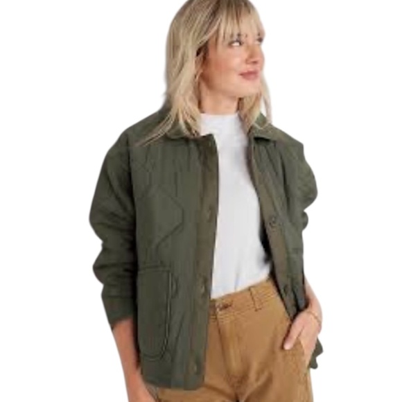 OLD NAVY Oversize Hunter Green Quilted Utility Jacket Patch Pockets  Sz 2X - Picture 1 of 9